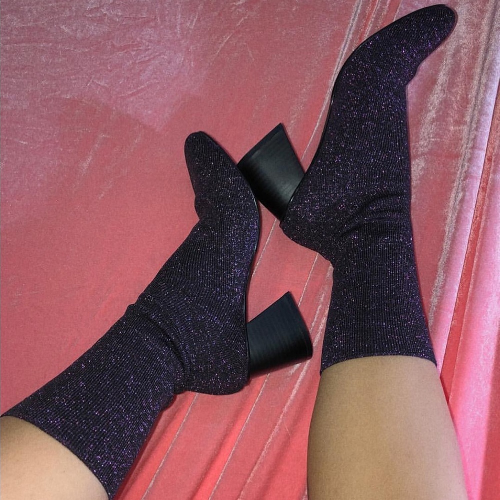 Dolls Kill purple glitter sock boots
